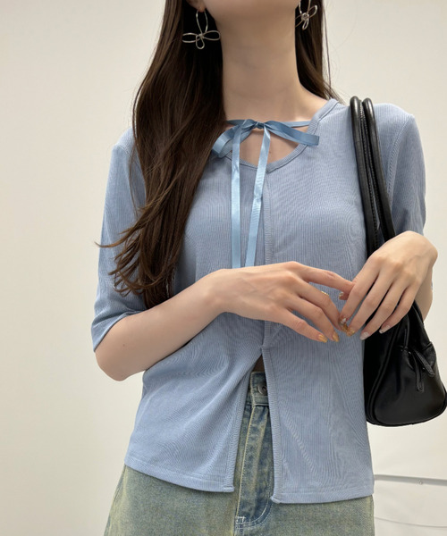 Ada.(エイダ)の「サテン リボン バレエコアデザイン Tシャツ(Tシャツ/カットソー・レディース・ブルー/ブラック/ライトグレー・FREE)」の3枚目の写真