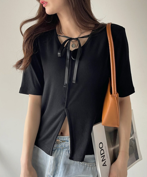 Ada.(エイダ)の「サテン リボン バレエコアデザイン Tシャツ(Tシャツ/カットソー・レディース・ブルー/ブラック/ライトグレー・FREE)」の18枚目の写真
