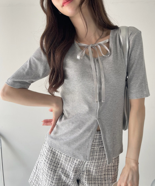 Ada.(エイダ)の「サテン リボン バレエコアデザイン Tシャツ(Tシャツ/カットソー・レディース・ブルー/ブラック/ライトグレー・FREE)」の12枚目の写真
