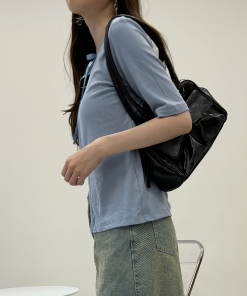 Ada.(エイダ)の「サテン リボン バレエコアデザイン Tシャツ(Tシャツ/カットソー・レディース・ブルー/ブラック/ライトグレー・FREE)」の9枚目の写真