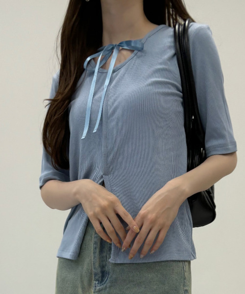 Ada.(エイダ)の「サテン リボン バレエコアデザイン Tシャツ(Tシャツ/カットソー・レディース・ブルー/ブラック/ライトグレー・FREE)」の8枚目の写真