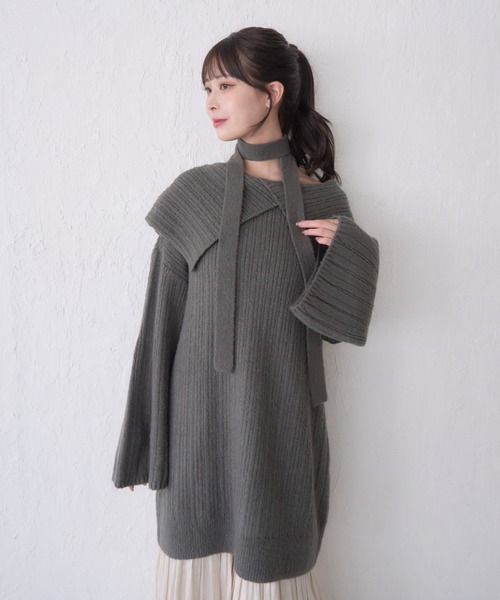 mellowneon（メロウネオン）の「マルチウェイオフショルニット/ワンピース（ニット/セーター・レディース・グレー/アイボリー/モカ・FREE）」の3枚目の写真