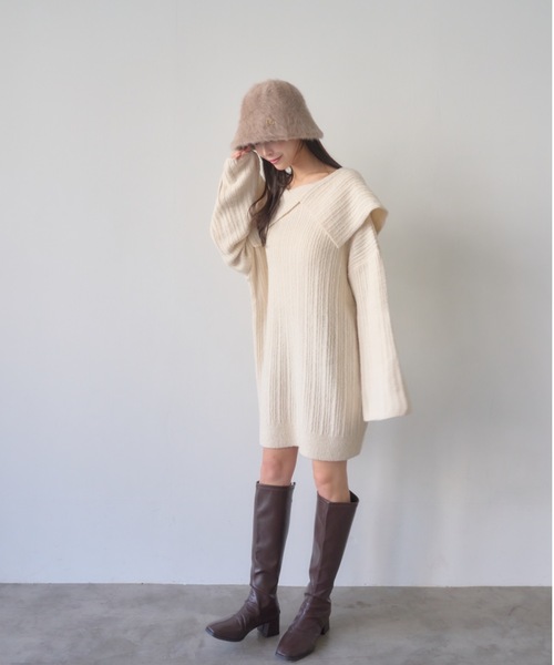 mellowneon（メロウネオン）の「マルチウェイオフショルニット/ワンピース（ニット/セーター・レディース・グレー/アイボリー/モカ・FREE）」の6枚目の写真