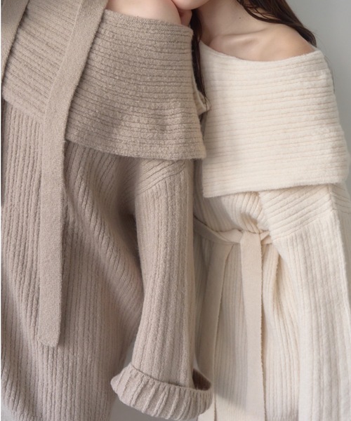 mellowneon（メロウネオン）の「マルチウェイオフショルニット/ワンピース（ニット/セーター・レディース・グレー/アイボリー/モカ・FREE）」の10枚目の写真