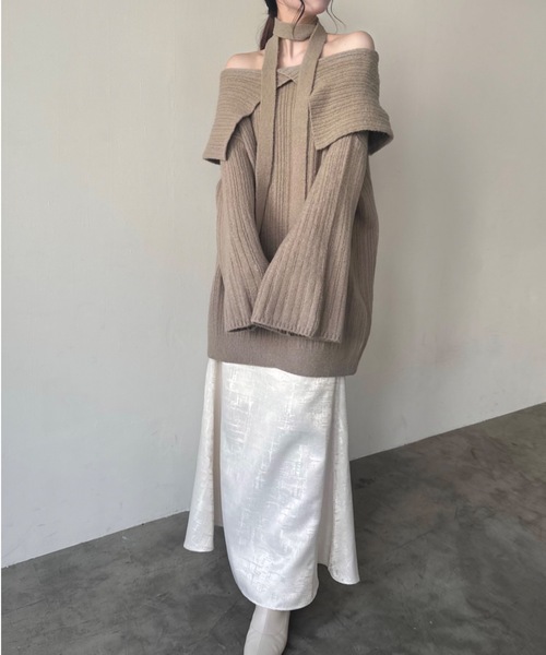 mellowneon（メロウネオン）の「マルチウェイオフショルニット/ワンピース（ニット/セーター・レディース・グレー/アイボリー/モカ・FREE）」の11枚目の写真