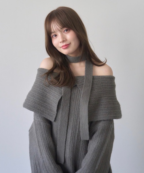 mellowneon（メロウネオン）の「マルチウェイオフショルニット/ワンピース（ニット/セーター・レディース・グレー/アイボリー/モカ・FREE）」の14枚目の写真