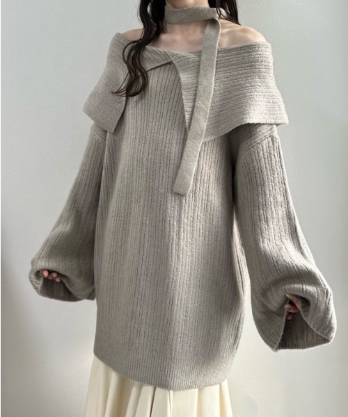 mellowneon（メロウネオン）の「マルチウェイオフショルニット/ワンピース（ニット/セーター・レディース・グレー/アイボリー/モカ・FREE）」の16枚目の写真