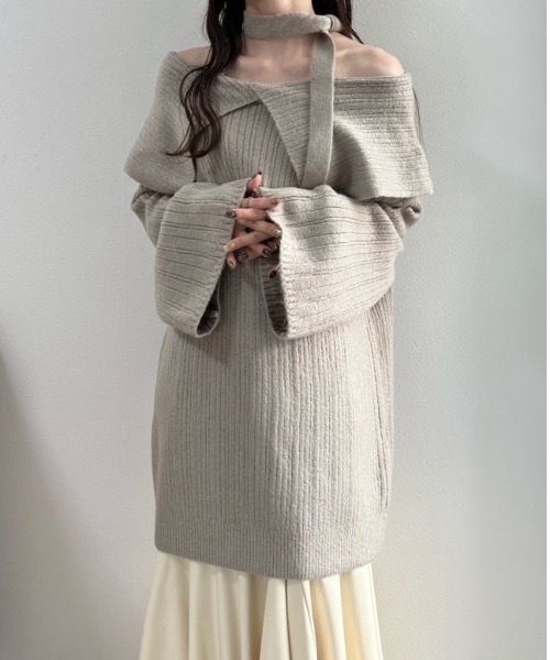 mellowneon（メロウネオン）の「マルチウェイオフショルニット/ワンピース（ニット/セーター・レディース・グレー/アイボリー/モカ・FREE）」の17枚目の写真
