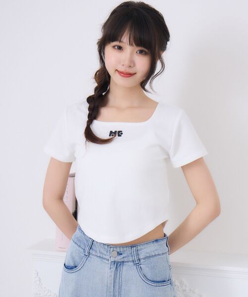 ems excite（エムズエキサイト）の「裾ラウンドTEE（Tシャツ/カットソー・レディース・チャコールグレー/オフホワイト/ブルー・FREE）」の6枚目の写真