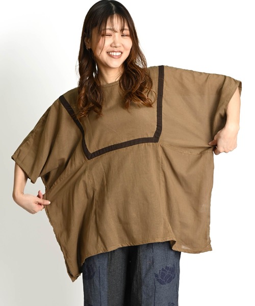 MARAI(マーライ)の「楽の極み ボックスシルエット 切り替えカットソー(Tシャツ/カットソー・レディース・ブラック/ホワイト/グリーン/レンガ/ベージュ・FREE)」の13枚目の写真