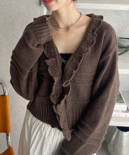 Ada.(エイダ)の「フリルカラーホックデザイン ニットカーディガン(カーディガン/ボレロ・レディース・アイボリー/ブラック/ダークブラウン・FREE)」の22枚目の写真