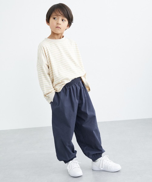 SLEEPING DOG柄ロングパンツ&ロンT セット　コーギー　オフホワイト antiqua ストライプ柄 ワイドパンツ キッズ 子供用 ジュニア