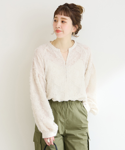 B.C STOCK(ベーセーストック)の「《追加3》パフスリーブジャガードブラウス(シャツ/ブラウス・レディース・ブラック/アイボリー・FREE)」の8枚目の写真