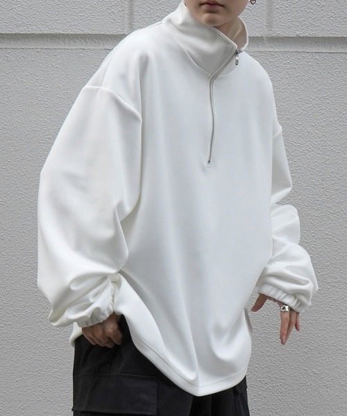 Confirm（コンファーム）の「ドレープとろみ ボリュームシルエット 裾ひも ドロスト ダンボールニット ハーフジッププルオーバースウェット カットソー ビッグシルエット【Confirm】（スウェット・メンズ・ブラック/ミント/チャコールグレー/グレー/ホワイト・M/L）」の7枚目の写真