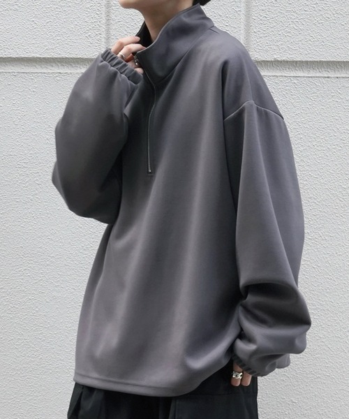 Confirm（コンファーム）の「ドレープとろみ ボリュームシルエット 裾ひも ドロスト ダンボールニット ハーフジッププルオーバースウェット カットソー ビッグシルエット【Confirm】（スウェット・メンズ・ブラック/ミント/チャコールグレー/グレー/ホワイト・M/L）」の9枚目の写真