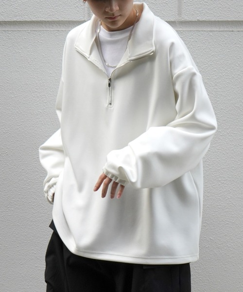 Confirm（コンファーム）の「ドレープとろみ ボリュームシルエット 裾ひも ドロスト ダンボールニット ハーフジッププルオーバースウェット カットソー ビッグシルエット【Confirm】（スウェット・メンズ・ブラック/ミント/チャコールグレー/グレー/ホワイト・M/L）」の12枚目の写真