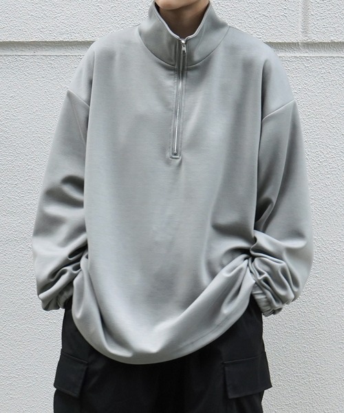 Confirm（コンファーム）の「ドレープとろみ ボリュームシルエット 裾ひも ドロスト ダンボールニット ハーフジッププルオーバースウェット カットソー ビッグシルエット【Confirm】（スウェット・メンズ・ブラック/ミント/チャコールグレー/グレー/ホワイト・M/L）」の19枚目の写真
