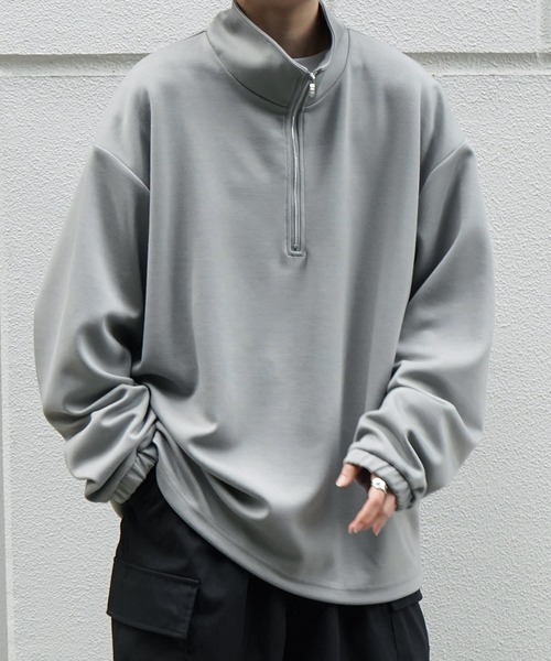 Confirm（コンファーム）の「ドレープとろみ ボリュームシルエット 裾ひも ドロスト ダンボールニット ハーフジッププルオーバースウェット カットソー ビッグシルエット【Confirm】（スウェット・メンズ・ブラック/ミント/チャコールグレー/グレー/ホワイト・M/L）」の20枚目の写真