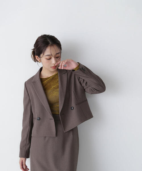 NATURAL BEAUTY BASIC(ナチュラルビューティーベーシック)の「◇<リラクシーセットアップシリーズ>クロップドジャケット(テーラードジャケット・レディース・チャコールグレー/ブラウン・SMALL/MEDIUM)」の16枚目の写真