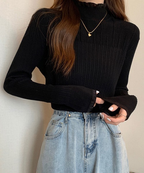 Miniministore（ミニミニストア）の「ニットトップス レディースプチハイネック（ニット/セーター・レディース・ブラック/ベージュ・FREE）」の7枚目の写真