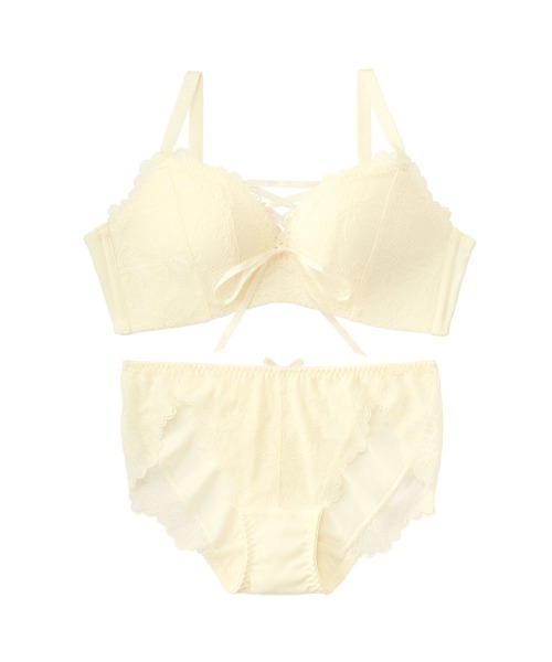 aimerfeel（エメフィール）の「【ブラショーツセット】レースアップ ノンワイヤー 超盛ブラ(R) ブラジャー&ショーツ（ブラ&ショーツ・レディース・ブラック/ボルドー/ダークグリーン系/ホワイト系その他/ピンクベージュ/オフホワイト・B65/C65/D65/E65/B70/C70/D70/E70/C75/D75/E75/B75）」の19枚目の写真