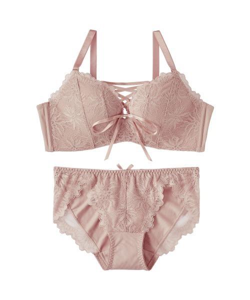 aimerfeel（エメフィール）の「【ブラショーツセット】レースアップ ノンワイヤー 超盛ブラ(R) ブラジャー&ショーツ（ブラ&ショーツ・レディース・ブラック/ボルドー/ダークグリーン系/ホワイト系その他/ピンクベージュ/オフホワイト・B65/C65/D65/E65/B70/C70/D70/E70/C75/D75/E75/B75）」の20枚目の写真