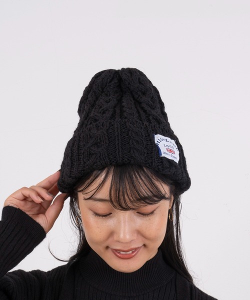 HIGHLAND 2000(ハイランドトゥーサウザンド)の「【HIGHLAND 2000/ハイランド2000】ボブキャップ ケーブル編み ニット帽 100%ウール(ニットキャップ/ビーニー・レディース・ベージュ/ネイビー/ブラック/ライトベージュ/チャコールグレー/ダークグリーン/ホワイト/ライトブラック/ブラウン/ブラック×ホワイト/インディゴブルー・FREE)」の3枚目の写真