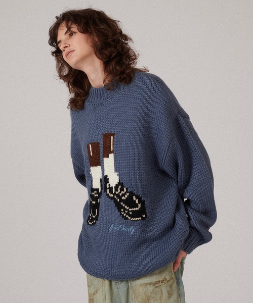 ONCILY(オンシェリー)の「【 ONCILY × WISH FOR EVER 】 COLLAB DESIGN LOW-GAUGE KNIT / コラボデザインローゲージニット(ニット/セーター・メンズ・ブルー/ネイビー/アイボリー・LARGE/MEDIUM/SMALL)」の3枚目の写真