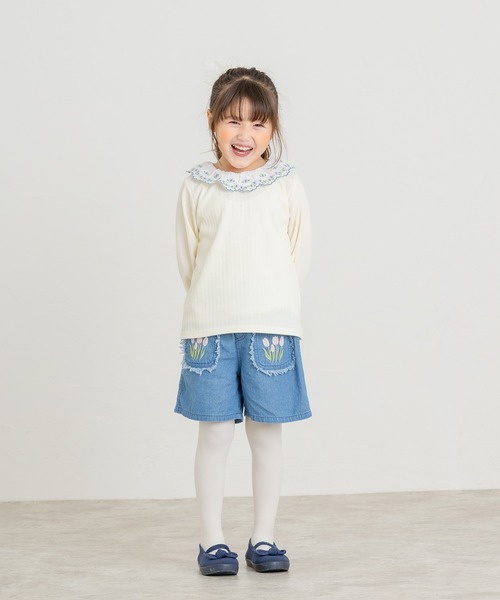 セール】チューリップ刺繍ショートパンツ（デニムパンツ）｜la