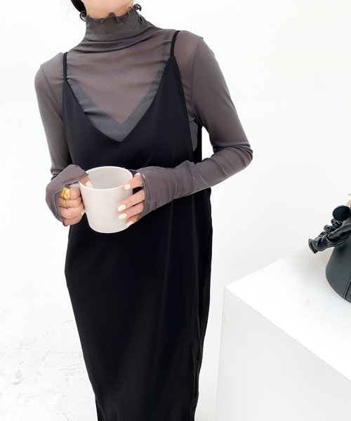 by LEGNA(バイレグナ)の「透け感が魅力 メロウハイネックシアーインナートップス(Tシャツ/カットソー・レディース・ブラック系1/グレー系1/ブラック/グレー・L~LL/S~M)」の18枚目の写真