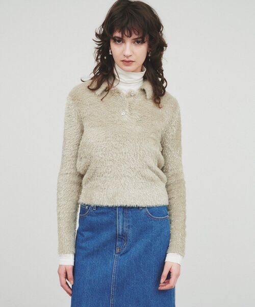 【セール】【手洗い可／柔らかニット】ラメシャギーポロニットプルオーバー（ニット/セーター）｜cloenc（クロエンス）