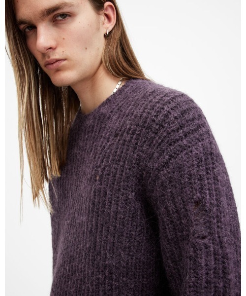 ALLSAINTS(オールセインツ)の「SLANE OVERSIZED CREW NECK JUMPER | SLANE オーバーサイズ クルー ネック ニット・セーター(ニット/セーター・メンズ・パープル系その他・L/S/XS/M)」の3枚目の写真