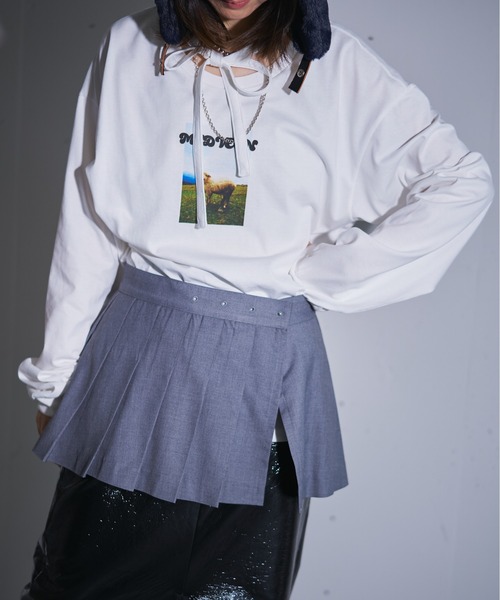MIDVEIN(ミッドヴェイン)の「ribbon long T(Tシャツ/カットソー・レディース・ホワイト・FREE)」の2枚目の写真