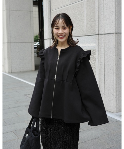フリル付き黒スウェットジャケット セール】frill zipup sweat（スウェット）｜jumelle（ジュメロ）の