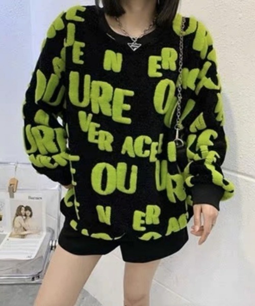 LETee(レティー)の「サガラ刺繍風 ロゴジャカードニットプルオーバー(ニット/セーター・レディース・ピンク/グリーン/ホワイト/ブルー・FREE)」の2枚目の写真