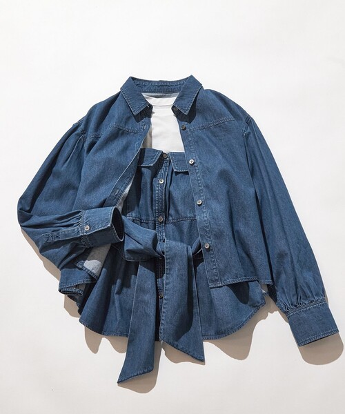 23区 L(ニジュウサンクオオキイサイズ)の「【洗える】ライトダンガリー ビスチェ(シャツ/ブラウス・レディース・スカイブルー系/ターコイズブルー系・44/48/46)」の11枚目の写真