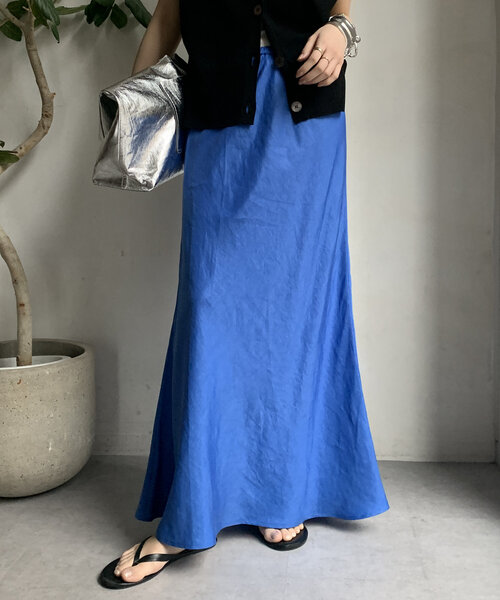 DouDou（ドゥドゥ）の「キュプラリネンマーメイドスカート（スカート・レディース・ブラック/オフホワイト/ピンク/グレイッシュベージュ/ブルー/バイオレット・FREE）」の5枚目の写真