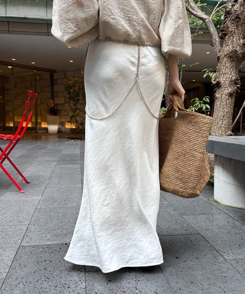 DouDou（ドゥドゥ）の「キュプラリネンマーメイドスカート（スカート・レディース・ブラック/オフホワイト/ピンク/グレイッシュベージュ/ブルー/バイオレット・FREE）」の13枚目の写真