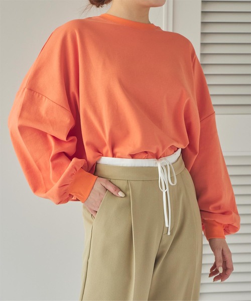 titivate(ティティベイト)の「ルーズシルエットカットソープルオーバー(Tシャツ/カットソー・レディース・オリーブ/ライトブルー/ブラック/アイボリー/ライトグリーン/ダークブラウン/ネイビー/オフホワイト/杢グレー/ブルー/グレイッシュベージュ/チャコール/ライトピンク/イエロー/オレンジ・P/T)」の15枚目の写真