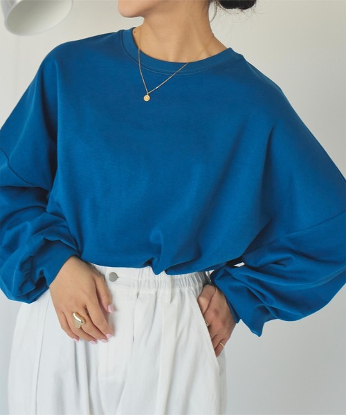 titivate(ティティベイト)の「ルーズシルエットカットソープルオーバー(Tシャツ/カットソー・レディース・オリーブ/ライトブルー/ブラック/アイボリー/ライトグリーン/ダークブラウン/ネイビー/オフホワイト/杢グレー/ブルー/グレイッシュベージュ/チャコール/ライトピンク/イエロー/オレンジ・P/T)」の12枚目の写真