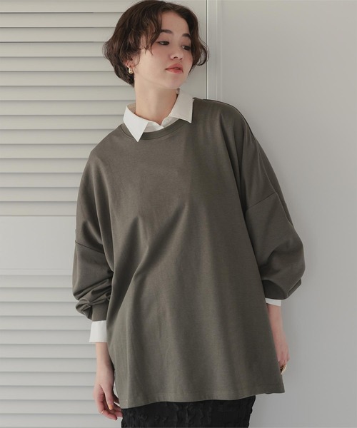 titivate(ティティベイト)の「ルーズシルエットカットソープルオーバー(Tシャツ/カットソー・レディース・オリーブ/ライトブルー/ブラック/アイボリー/ライトグリーン/ダークブラウン/ネイビー/オフホワイト/杢グレー/ブルー/グレイッシュベージュ/チャコール/ライトピンク/イエロー/オレンジ・P/T)」の5枚目の写真