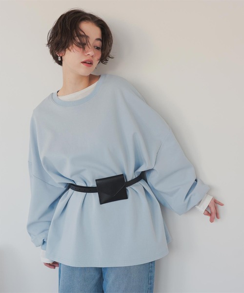 titivate(ティティベイト)の「ルーズシルエットカットソープルオーバー(Tシャツ/カットソー・レディース・オリーブ/ライトブルー/ブラック/アイボリー/ライトグリーン/ダークブラウン/ネイビー/オフホワイト/杢グレー/ブルー/グレイッシュベージュ/チャコール/ライトピンク/イエロー/オレンジ・P/T)」の10枚目の写真