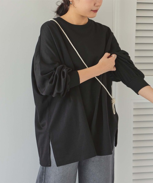 titivate(ティティベイト)の「ルーズシルエットカットソープルオーバー(Tシャツ/カットソー・レディース・オリーブ/ライトブルー/ブラック/アイボリー/ライトグリーン/ダークブラウン/ネイビー/オフホワイト/杢グレー/ブルー/グレイッシュベージュ/チャコール/ライトピンク/イエロー/オレンジ・P/T)」の3枚目の写真