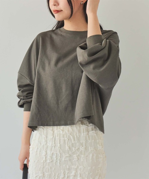 titivate(ティティベイト)の「ルーズシルエットカットソープルオーバー(Tシャツ/カットソー・レディース・オリーブ/ライトブルー/ブラック/アイボリー/ライトグリーン/ダークブラウン/ネイビー/オフホワイト/杢グレー/ブルー/グレイッシュベージュ/チャコール/ライトピンク/イエロー/オレンジ・P/T)」の22枚目の写真