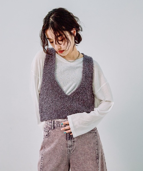 LEPSIM（レプシィム）の「7ゲージペーパーヤーンベスト　292327（ベスト・レディース・ライトブルー/チャコールグレー/オフホワイト・FREE）」の17枚目の写真