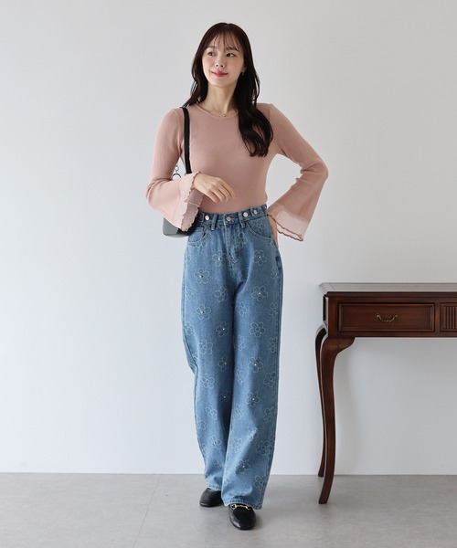 BLUEEAST（ブルーイースト）の「フラワージャガードデニム（デニムパンツ・レディース・ブルー/ネイビー・MEDIUM/LARGE）」の7枚目の写真