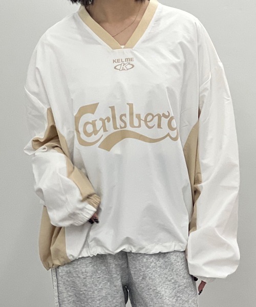 NOWLE ホワイト 長袖シャツ Lサイズ NOWLEリラックスフィット キーネック プルオーバー ロンT（Tシャツ