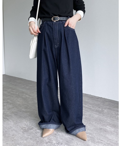 reca（レカ）の「デニムホックタックパンツ（デニムパンツ・レディース・ネイビー/ブルー/ブラック・L/M）」の2枚目の写真