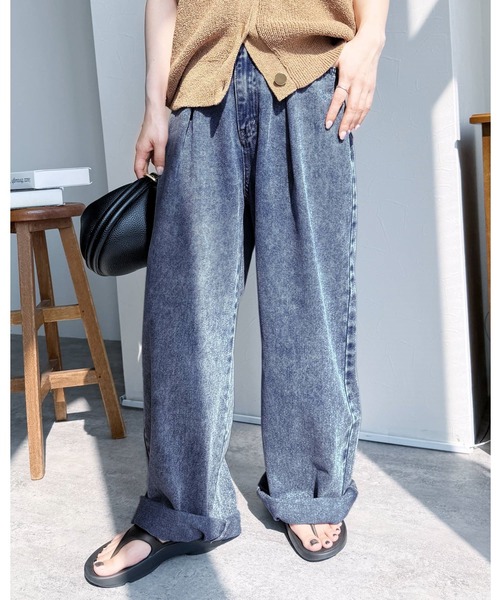 reca（レカ）の「デニムホックタックパンツ（デニムパンツ・レディース・ネイビー/ブルー/ブラック・L/M）」の3枚目の写真