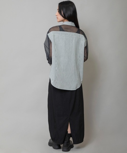 Munich(ミューニック)の「デニム&ヒッコリー×シアーデニム シャツ(シャツ/ブラウス・レディース・ネイビー/ホワイト×ネイビー・FREE)」の6枚目の写真
